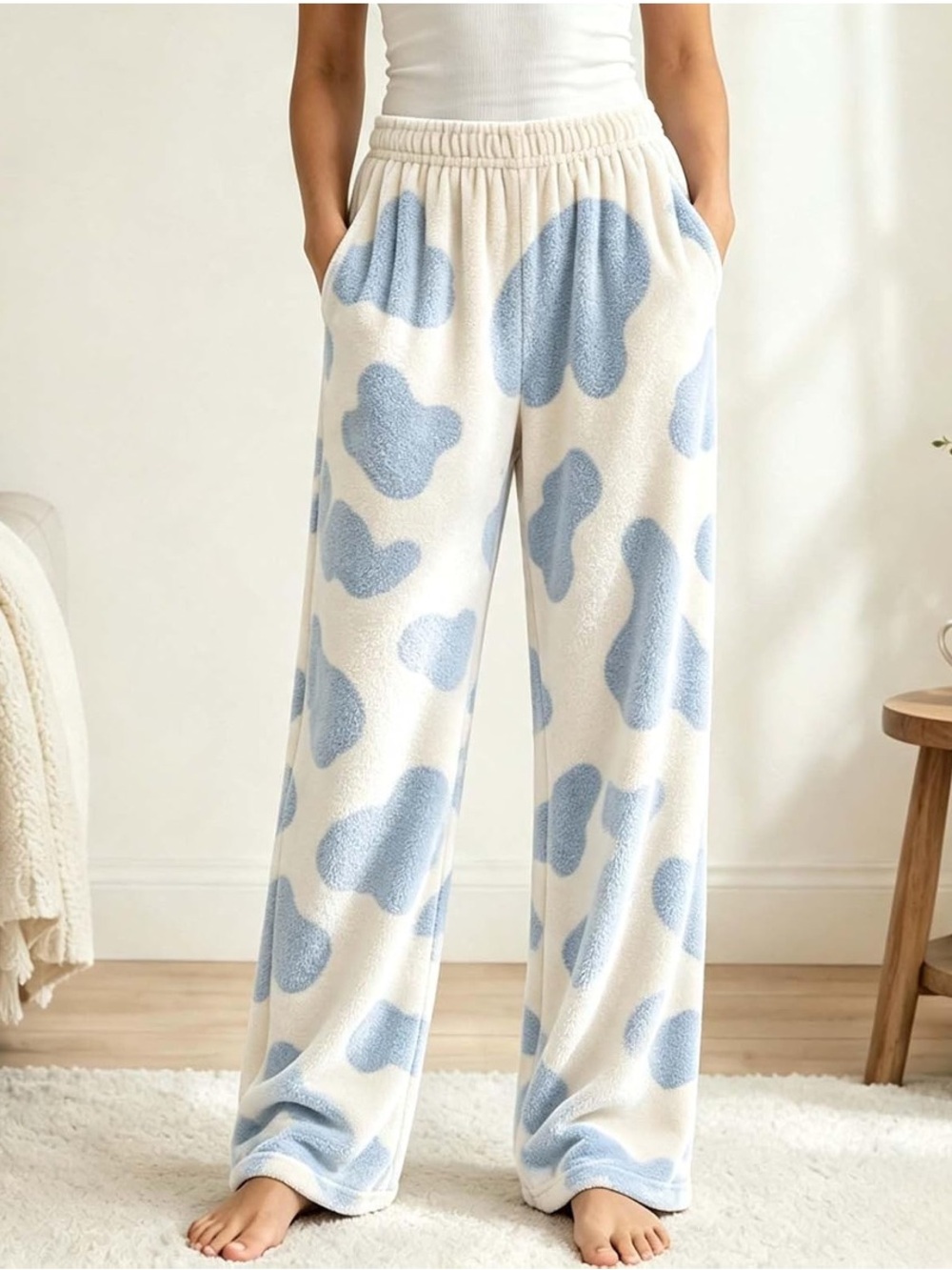 Cozy Fleece Blue Cow print Lounge pants - Picture 2 of 8
